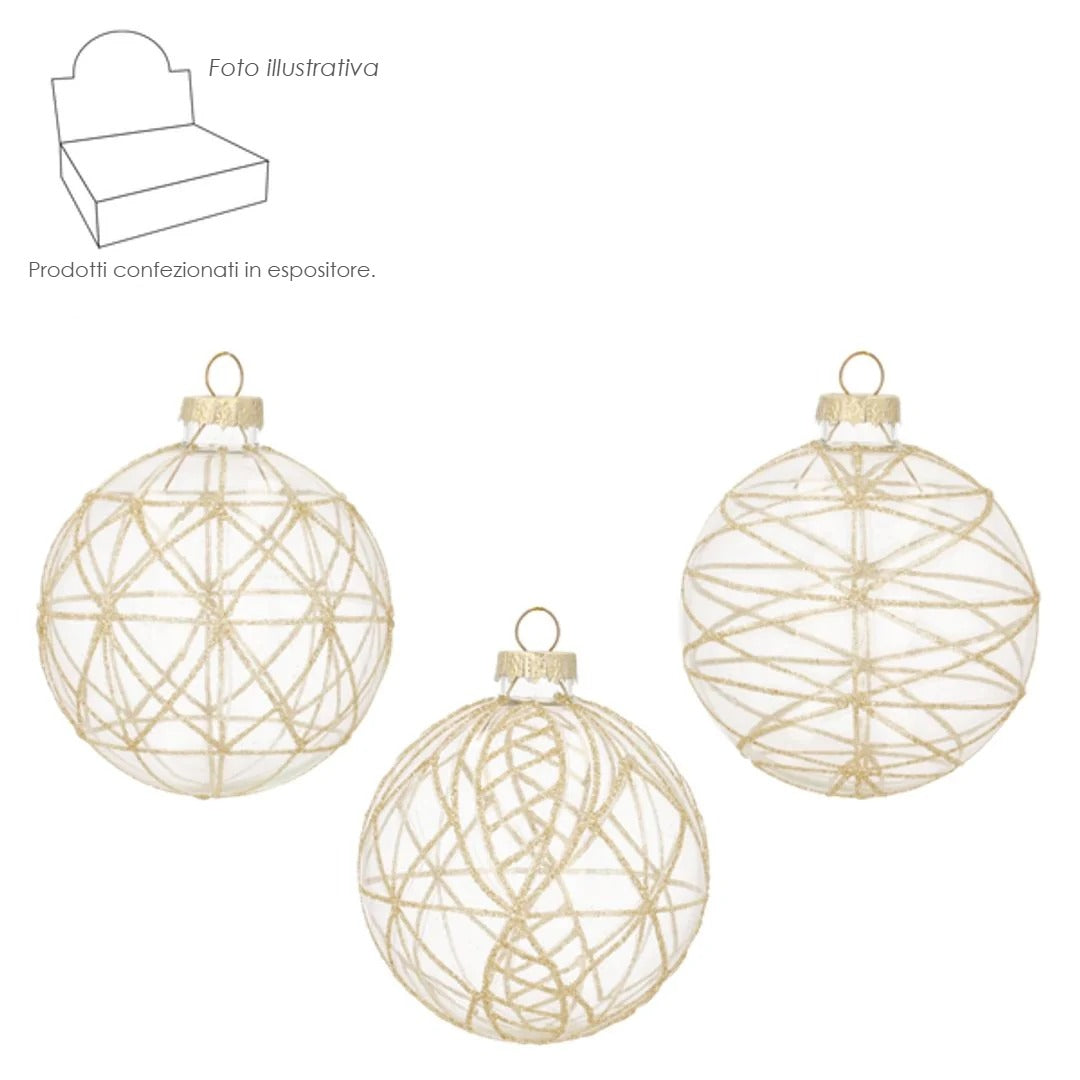 Pallina di Natale in vetro trasparente dorata 8 cm