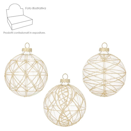 Pallina di Natale in vetro trasparente dorata 8 cm