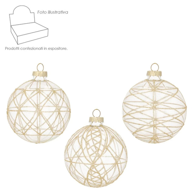 Pallina di Natale in vetro trasparente dorata 8 cm