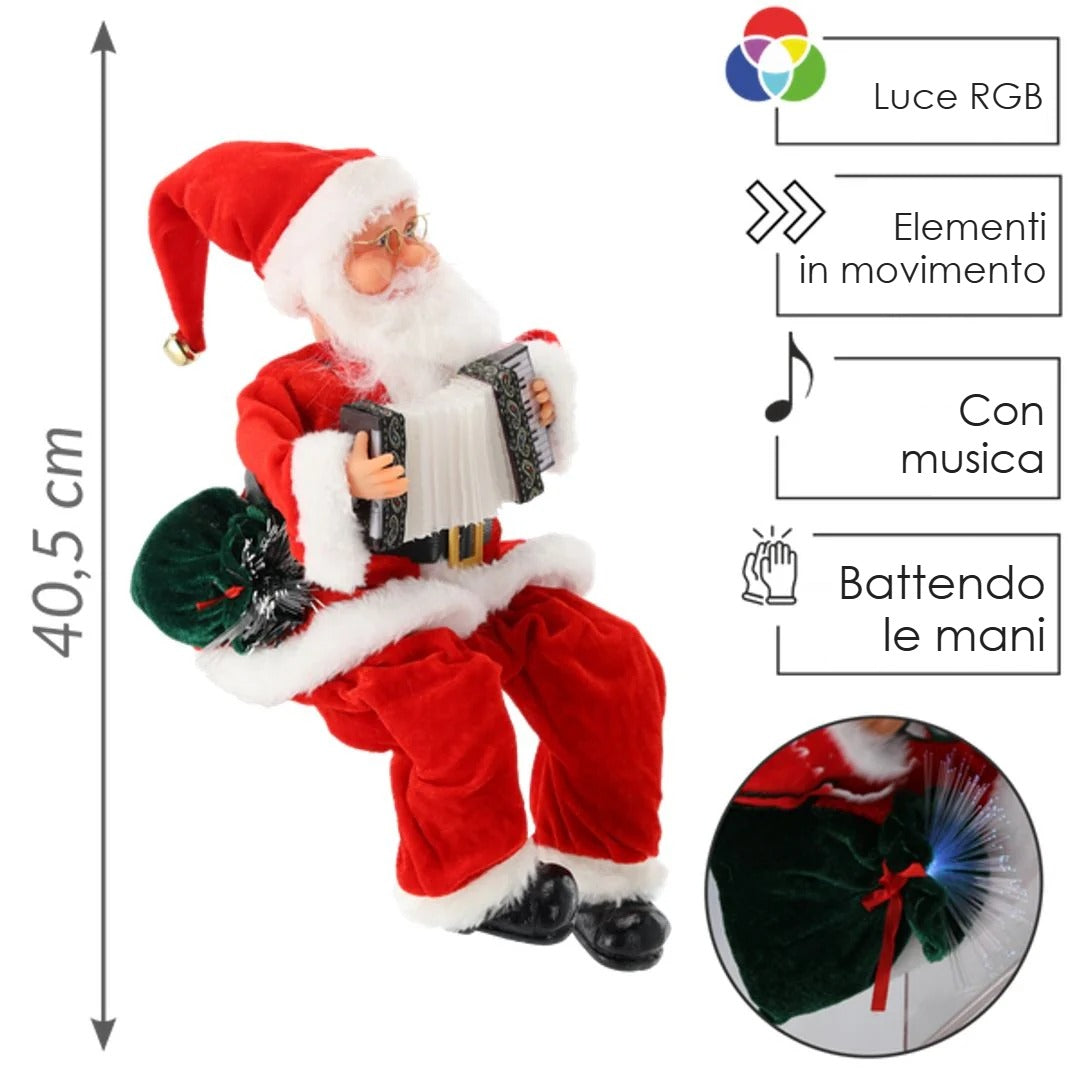 Babbo Natale musicale con fisarmonica LED 40,5 cm