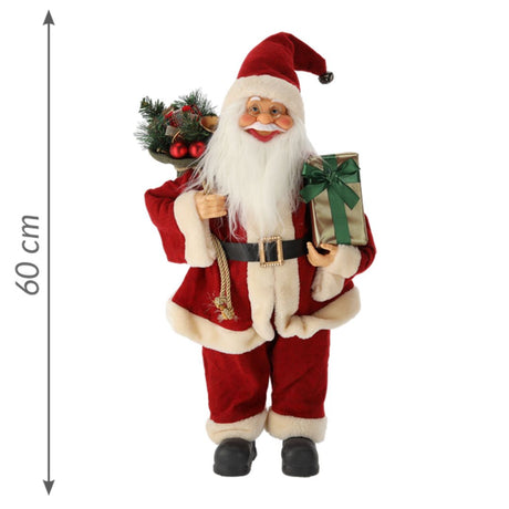 Babbo Natale rosso in piedi con sacco 60 cm