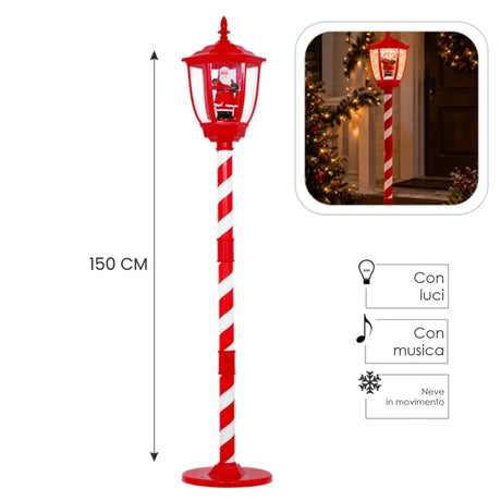 Lanterna natalizia rossa con carillon LED 150 cm