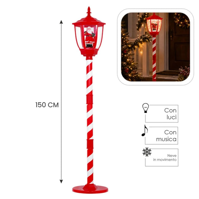 Lanterna natalizia rossa con carillon LED 150 cm