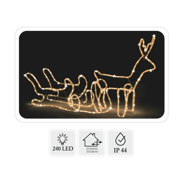 Renna con slitta luminosa LED 120 cm