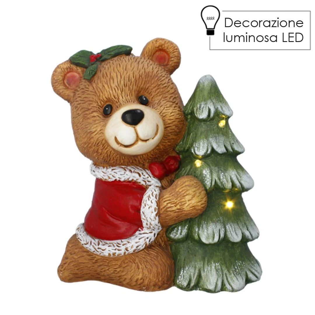 Orsetto con albero luminoso LED 32 cm