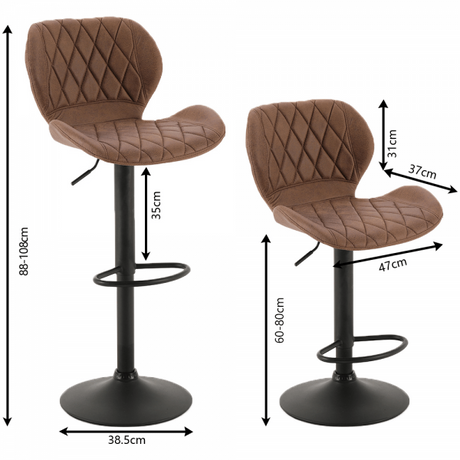 2 Pièces Tabouret de Bar Alice Marron Cuisine Fixe Pivotant Ajustable Modèle 2020