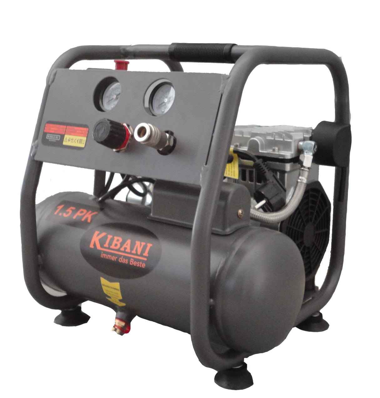 Kibani leiser Kompressor 6 Liter neues Modell "ohne Öl" 0-8 bar / 116 psi