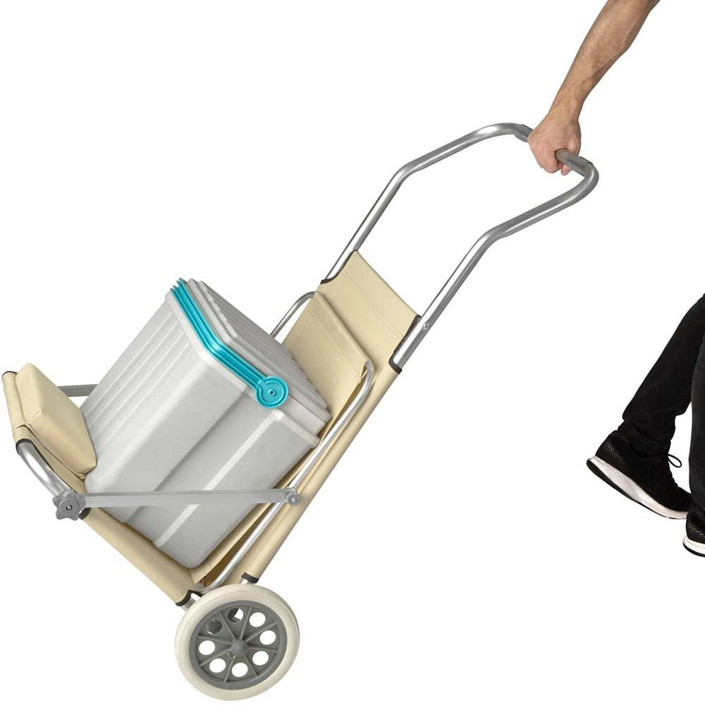 Lettino mobile con tettuccio  ombra trasformabile in carrellino porta oggetti mare - beige