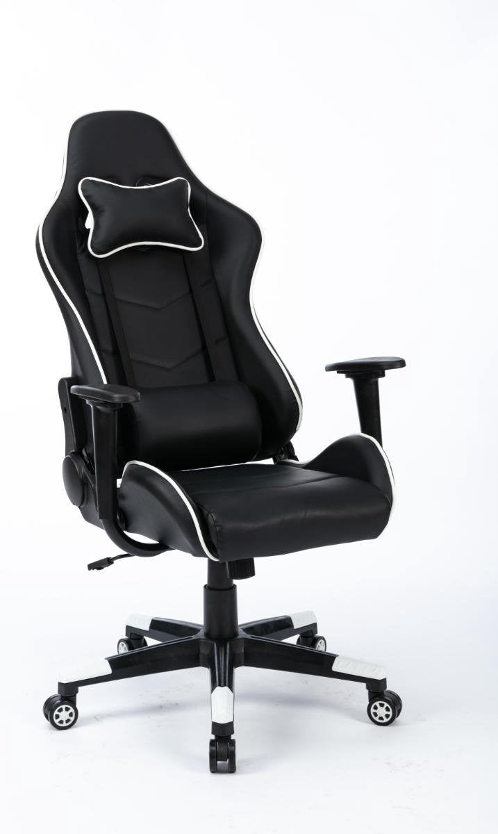 Fauteuil de course de jeu blanc avec oreiller pour le cou et coussin de dossier réglable - chaise de bureau