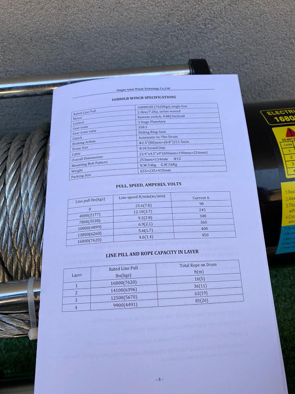 Winde 12V - 16.800 lbs - 7620 kg - Kabel 10,5 MM X 26 MT - Elektrische Winde für Geländewagen