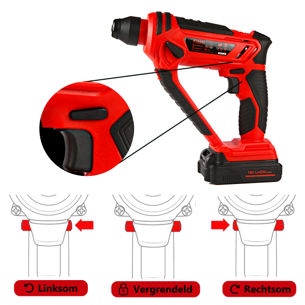 Tassellatore trapano a percussione a batteria Kibani 18V - Incl. batteria da 2000 mAh e caricabatteria - Velocità variabile