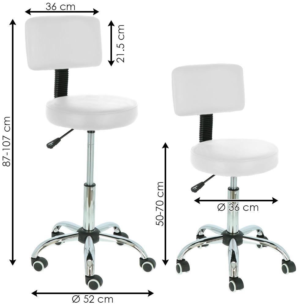 Tabouret de travail - Tabouret d'esthétique blanc à dossier pivotant