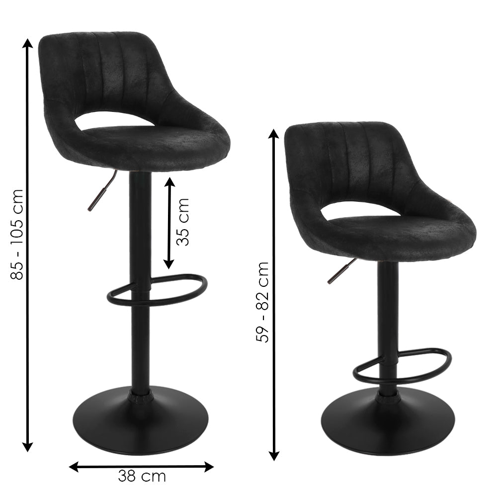 2019 Tabouret De Bar Noir 2 Pièces - Cuisine Fixe Pivotant Réglable - Repose Pieds Dossier - Industriel