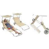 Lettino mobile con tettuccio  ombra trasformabile in carrellino porta oggetti mare - beige