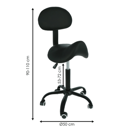 Tabouret selle avec dossier, pour coiffeurs et salons de beauté - Hauteur réglable noir